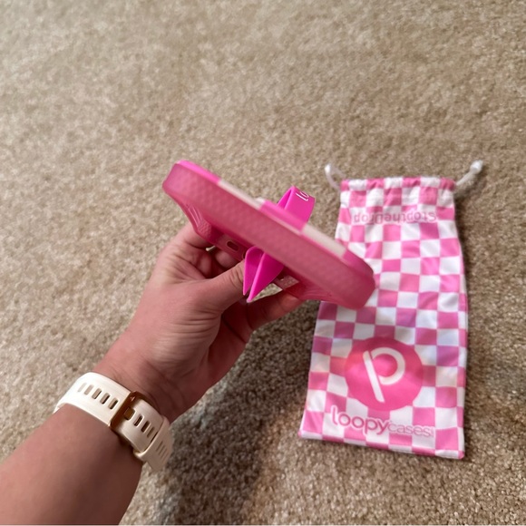 iPhone 14 Pro Pink and White Checkered LoopyCase - Picture 6 of 7